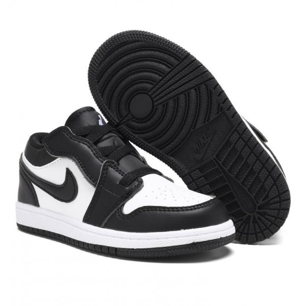Kids Jordan 1 Low Velcro Straps Black White