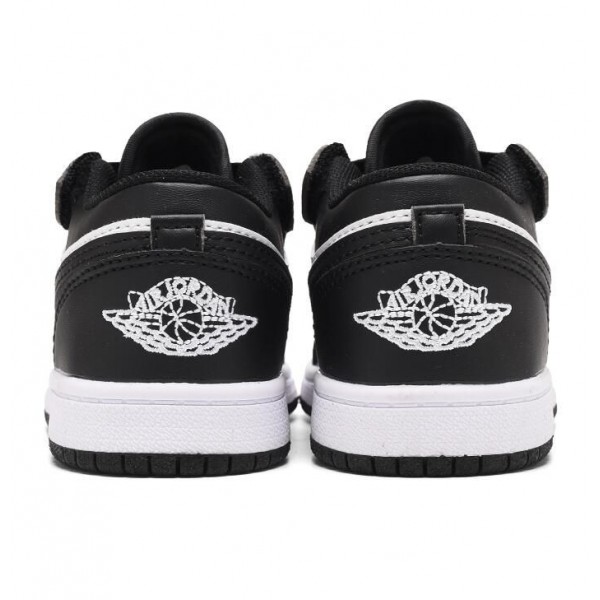 Kids Jordan 1 Low Velcro Straps Black White