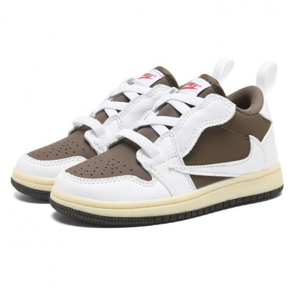 Kids Jordan 1 Low Velcro Straps Brown White