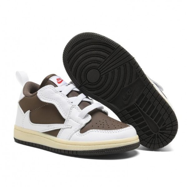 Kids Jordan 1 Low Velcro Straps Brown White