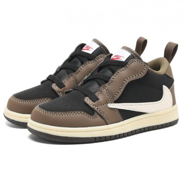 Kids Jordan 1 Low Velcro Straps Brown