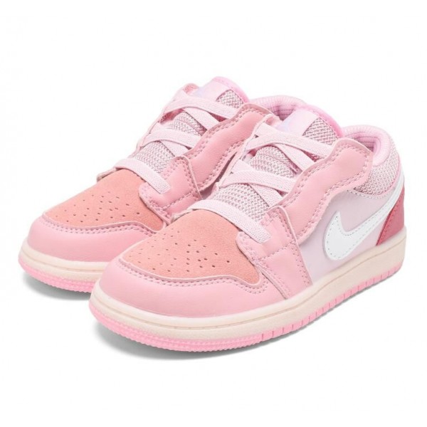 Kids Jordan 1 Low Velcro Straps Pink
