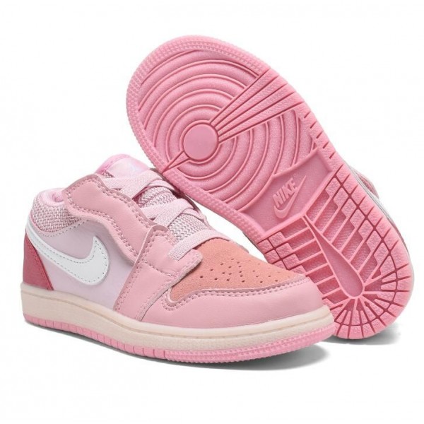 Kids Jordan 1 Low Velcro Straps Pink