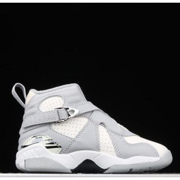 Kids Jordan 8 Light Grey