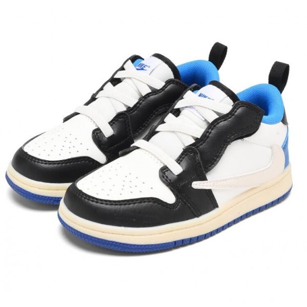 Kids Jordan 1 Low Velcro Straps Blue Black