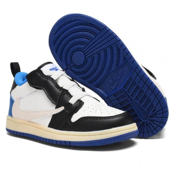 Kids Jordan 1 Low Velcro Straps Blue Black