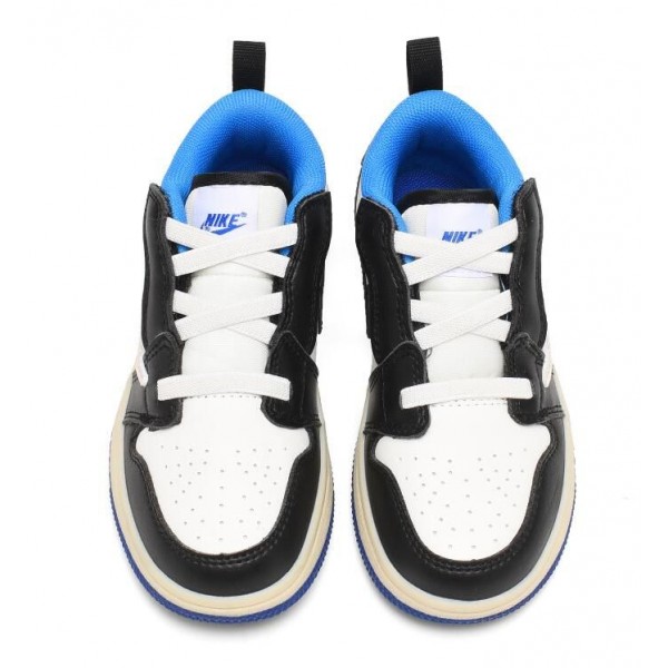Kids Jordan 1 Low Velcro Straps Blue Black