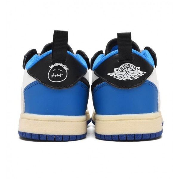 Kids Jordan 1 Low Velcro Straps Blue Black