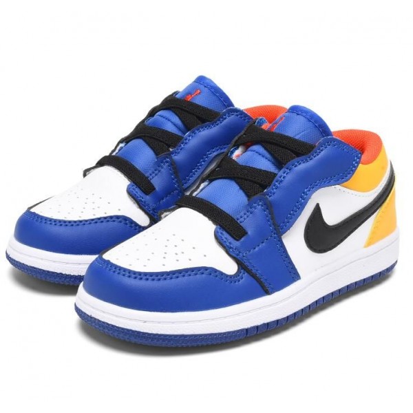 Kids Jordan 1 Low Velcro Straps Blue Yellow
