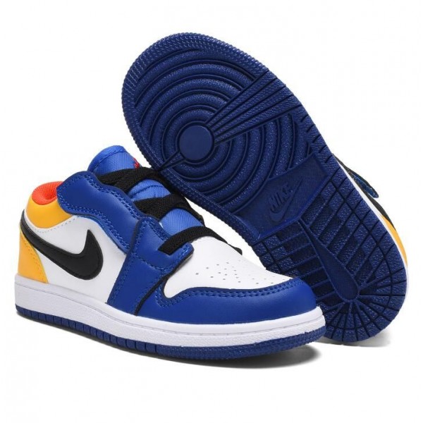 Kids Jordan 1 Low Velcro Straps Blue Yellow