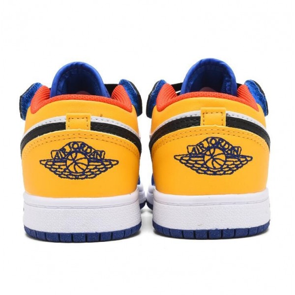 Kids Jordan 1 Low Velcro Straps Blue Yellow