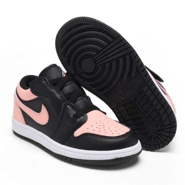 Kids Jordan 1 Low Velcro Straps Pink Black
