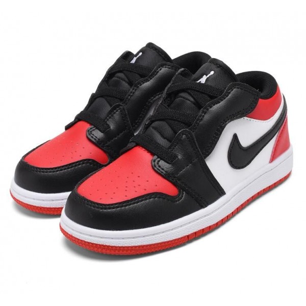 Kids Jordan 1 Low Velcro Straps Red Black