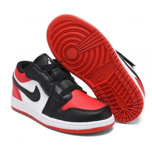 Kids Jordan 1 Low Velcro Straps Red Black