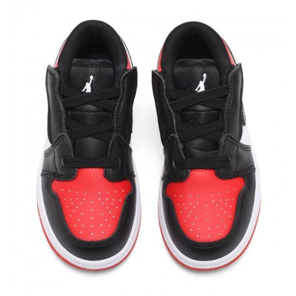Kids Jordan 1 Low Velcro Straps Red Black