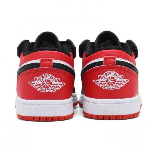 Kids Jordan 1 Low Velcro Straps Red Black