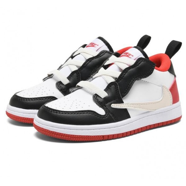 Kids Jordan 1 Low Velcro Straps Red White