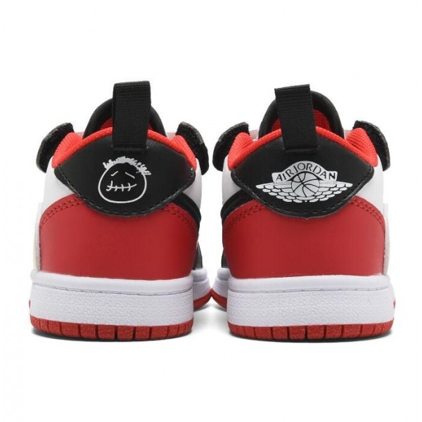 Kids Jordan 1 Low Velcro Straps Red White