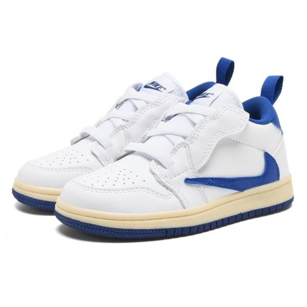Kids Jordan 1 Low Velcro Straps White Blue