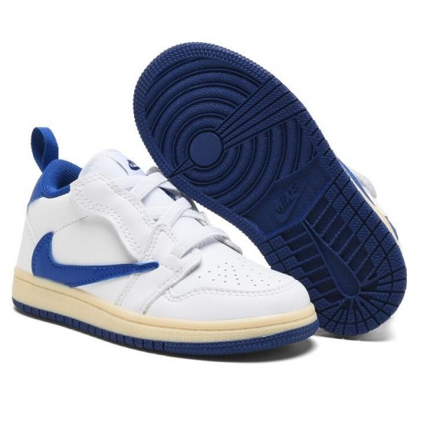 Kids Jordan 1 Low Velcro Straps White Blue
