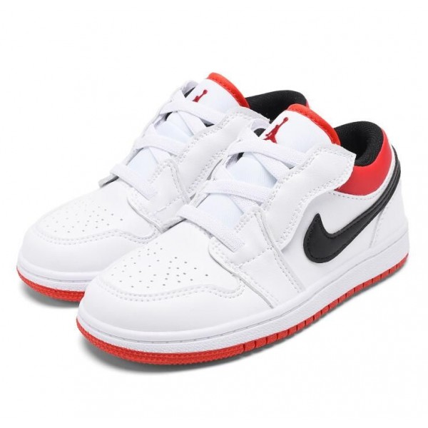 Kids Jordan 1 Low Velcro Straps White