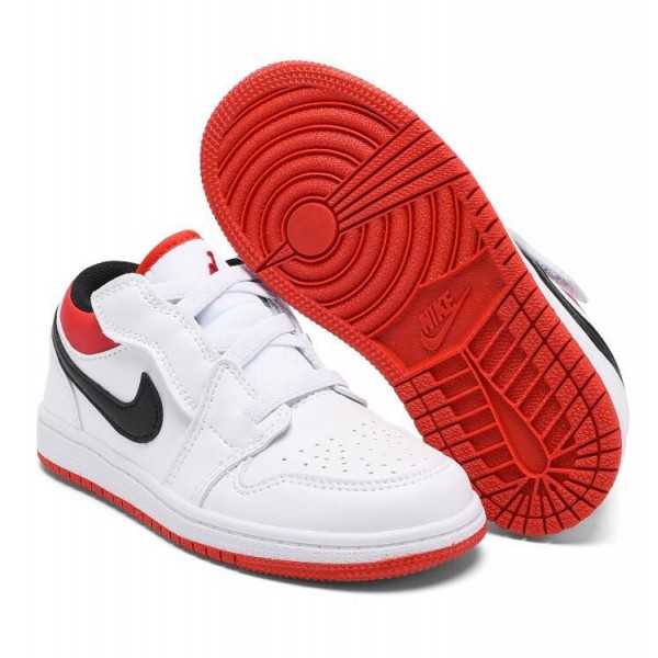 Kids Jordan 1 Low Velcro Straps White